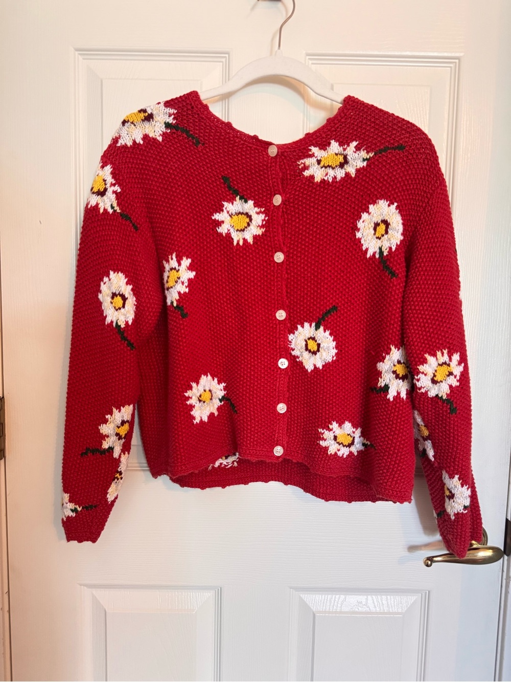 Y2K vintage Eddie Bauer Red Daisy Button-Front Women's cardigan Medium